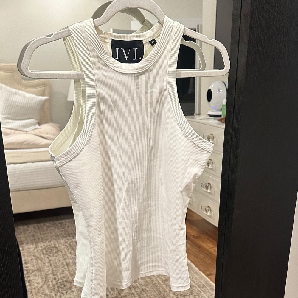 IVL White Ribbed Tank Top